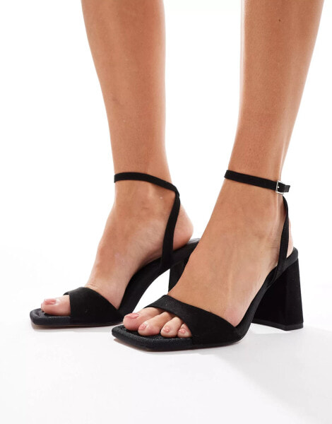 ASOS DESIGN Hotel barely there block heeled sandals in black micro