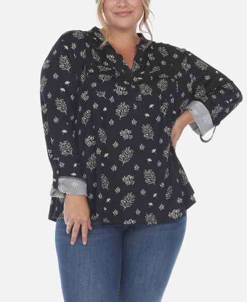 Plus Size Pleated Long Sleeve Top