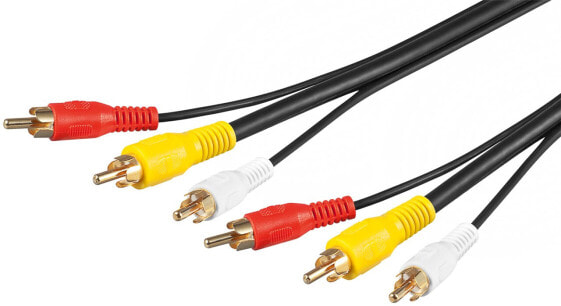 Wentronic Composite Audio/Video Connector Cable - 3x RCA with RG59 Video Cable - 5 m - 5 m - 3 x RCA - 3 x RCA - Male - Male - Black - Red - White - Yellow