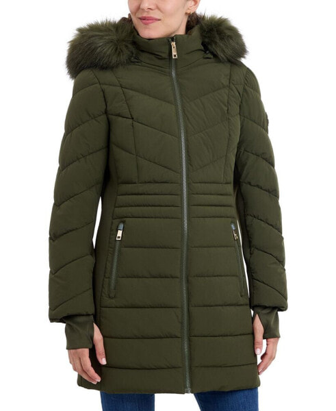 Women's Faux-Fur-Trim Hooded Puffer Coat, Created for Macy's