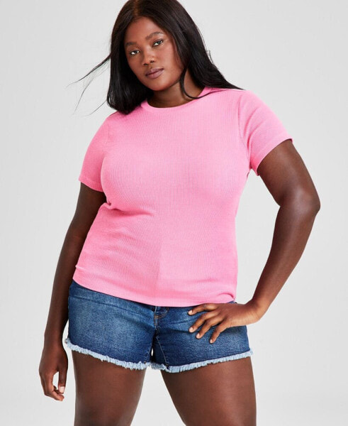 Trendy Plus Size Crewneck Ribbed Tee