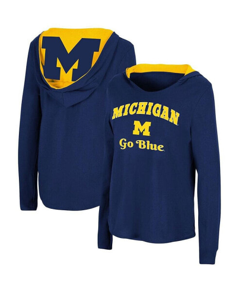 Women's Navy Michigan Wolverines Catalina Hoodie Long Sleeve T-shirt