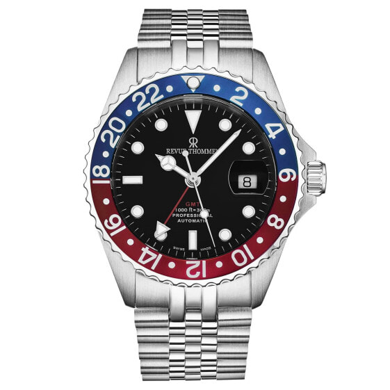 Revue Thommen Armbanduhr Automatic Diver' GMT Black Dial Blue and Red Armband Edelstahl 17572.2235