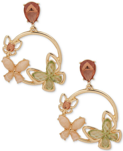 Gold-Tone Butterfly Motif Drop Earrings