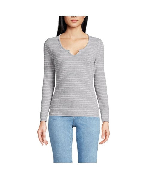 Women's Lightweight Waffle Skimming Long Sleeve Notch Neck T-Shirt