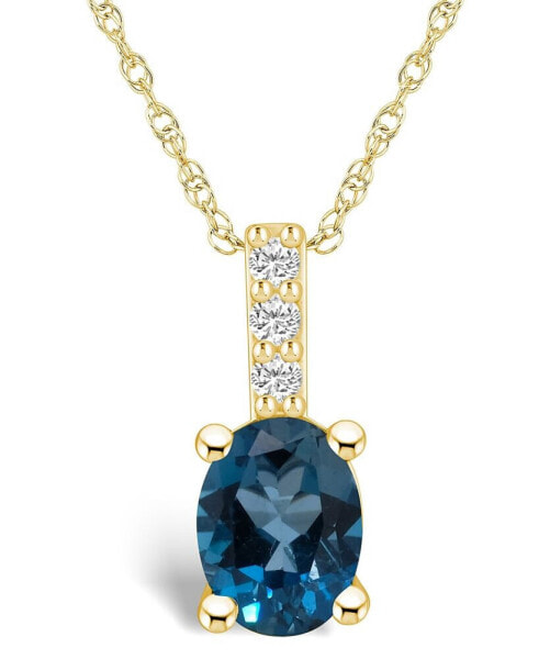 London Blue Topaz (1-5/8 Ct. T.W.) and Diamond Accent Pendant Necklace in 14K Yellow Gold