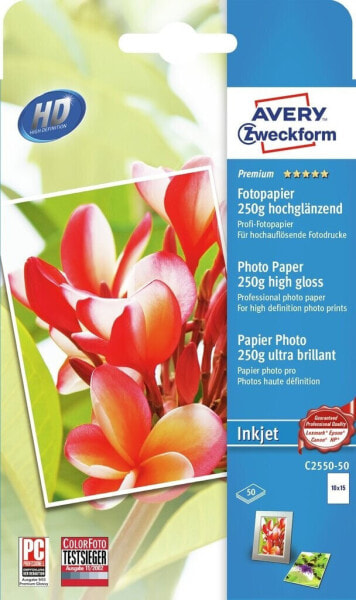 Avery Zweckform Avery C2550-50 - High-gloss - 250 g/m² - Inkjet - 10x15 cm - White - 50 sheets