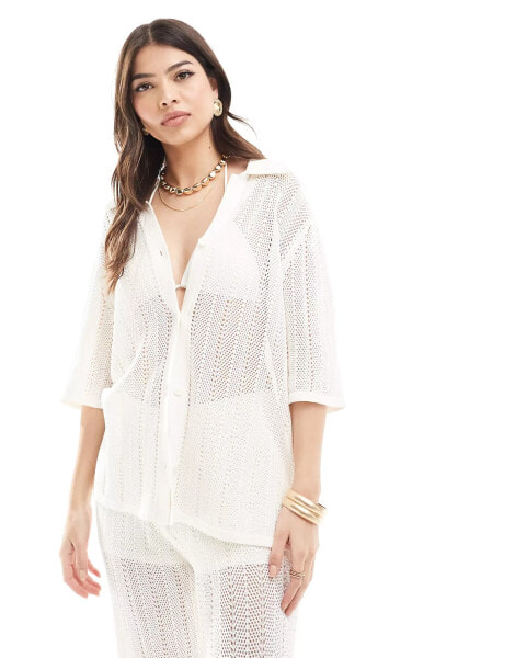 & Other Stories co-ord crochet knitted shirt in white