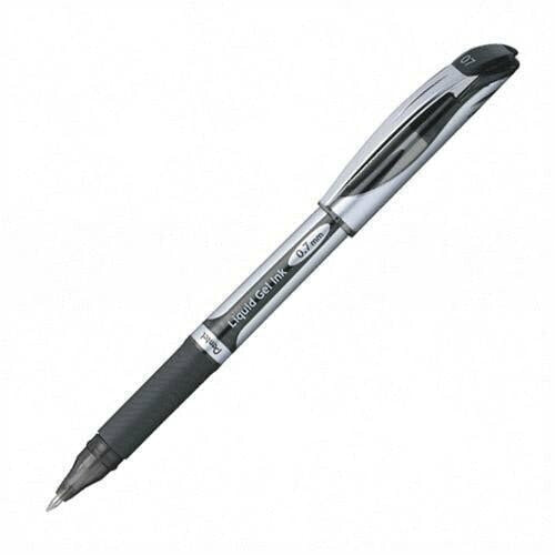 Pentel EnerGel Xm, Capped gel pen, Black, Black, Gray, Plastic,Rubber, Fine, Ambidextrous