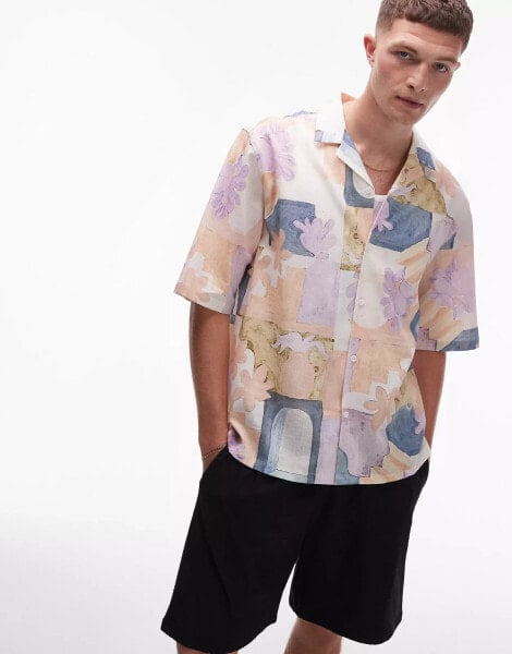 Topman short sleeve relaxed abstract print shirt in multi