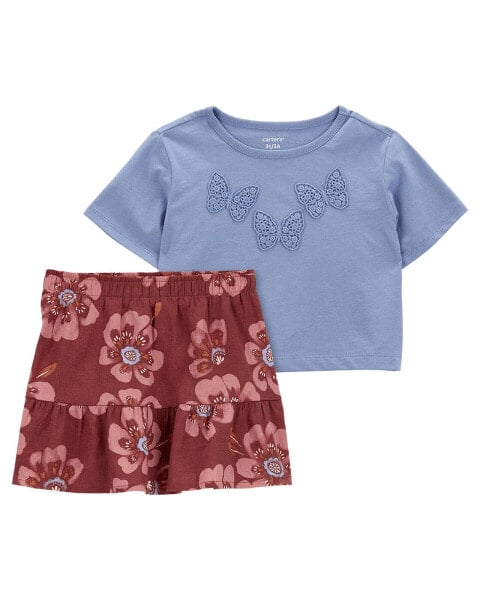 Toddler 2-Piece Butterfly Tee & Floral Linen Skort Set 2T