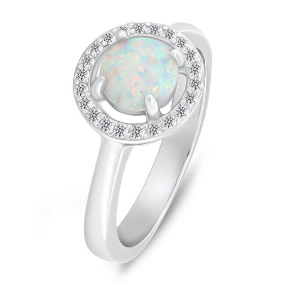 Delicate silver ring with opal and zircons RI108W