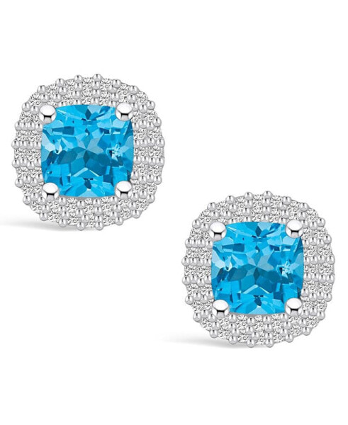 Topaz (2-1/2 ct. t.w.) and Diamond (3/8 ct. t.w.) Halo Stud Earrings in 14K White Gold