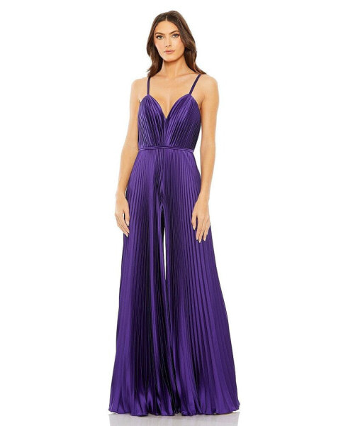 Women's Ieena Pleated Plunge Neck Wide Leg Jumpsuit