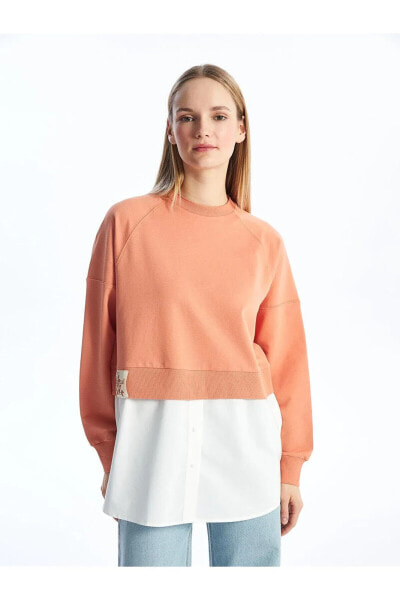 LCW Modest Bisiklet Yaka Düz Oversize Kadın Sweatshirt Tunik