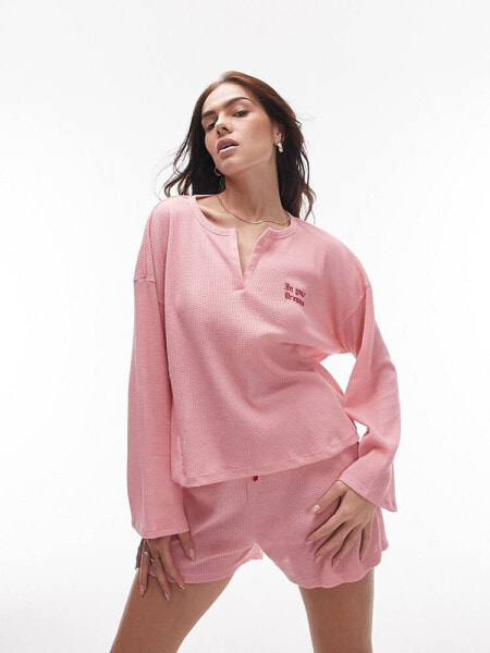 Topshop Blush Pink Dreams Notch Long Sleeve Pyjama Set