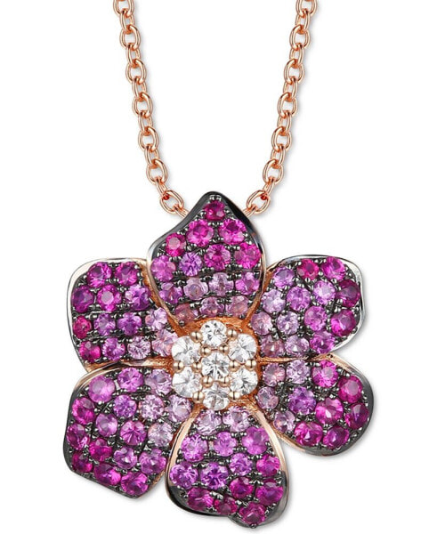 Strawberry Ombré Ruby (1-1/2 ct. t.w.) & White Sapphire (1/5 ct. t.w.) Flower 18" Pendant Necklace in 14k Rose Gold