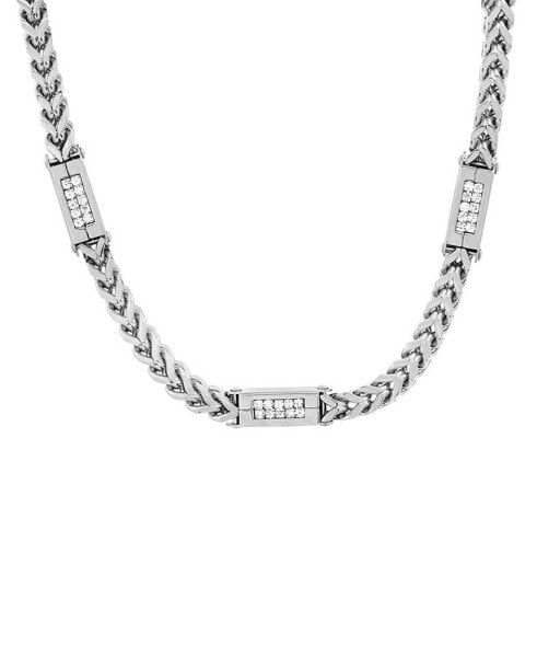 Men's Stainless Steel Wheat Chain and Simulated Diamonds Link Necklace