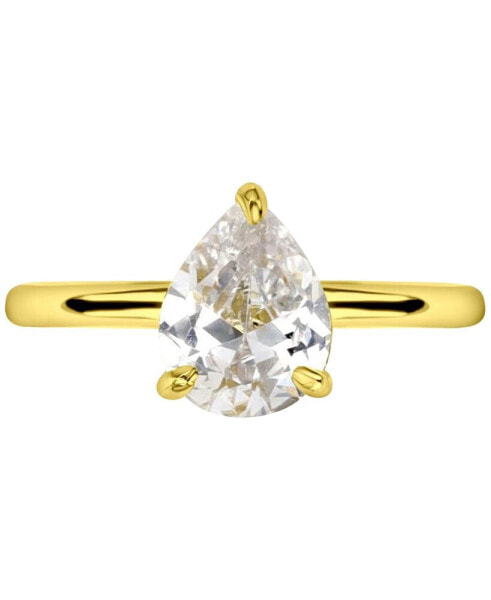 Cubic Zirconia Pear Solitaire Engagement Ring in 14k Gold-Plated Sterling Silver