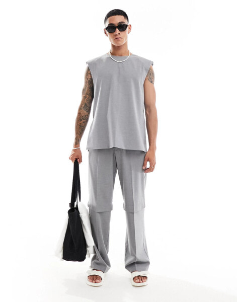 ASOS DESIGN smart co-ord wide two layer trouser in grey