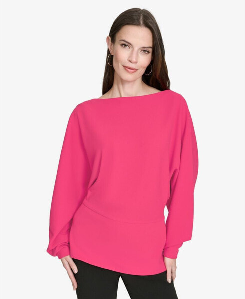 Women's Dolman-Sleeve Boat-Neck Peplum Top