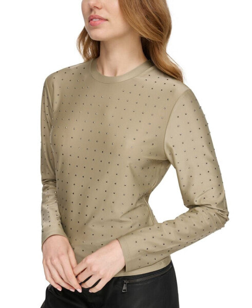 Women's Studded Crewneck Long-Sleeve Top