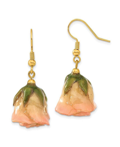 Lacquer Dipped Cream and Pink Real Rose Gold-tone Dangle Earrings