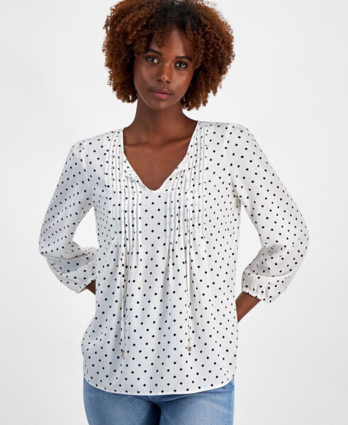 Women's Diamond-Dot Pintucked Peasant Blouse