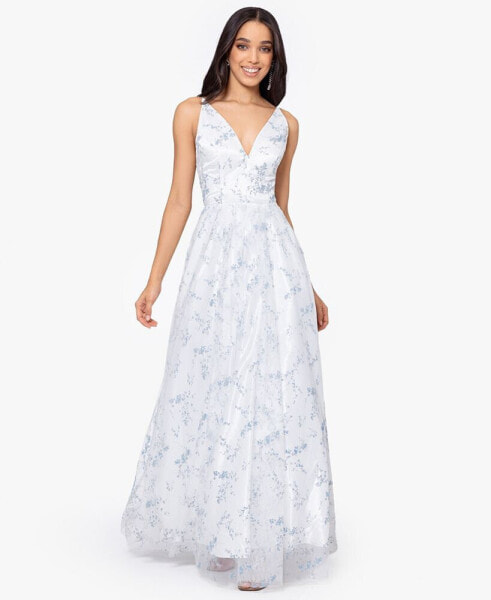 Juniors' Glittered Lace-Up Gown