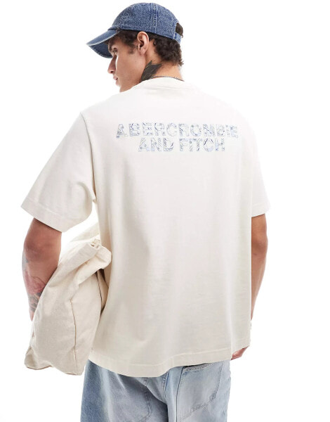 Abercrombie & Fitch trapped pattern back logo oversized fit t-shirt in cream