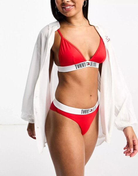 Tommy Jeans archive triangle bikini top in red