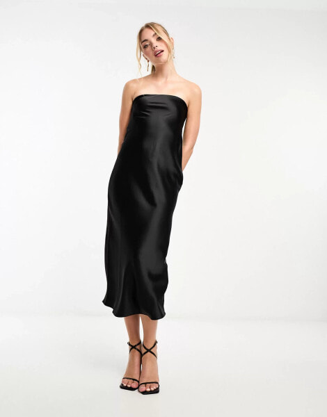 Miss Selfridge satin bandeau maxi slip dress in black