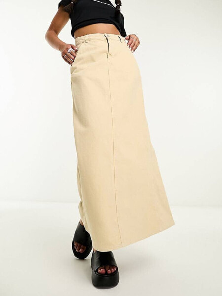 Reclaimed Vintage denim maxi skirt in ecru