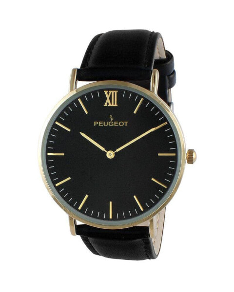 Часы Peugeot Men's 40mm Black Slim Leather Watch