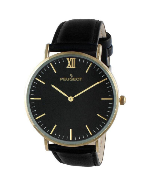 Men's 40mm Black Dial Super Slim Leather Strap Watch