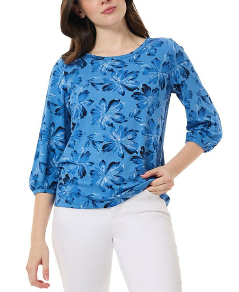 Women's Printed Moss-Crepe 3/4-Sleeve Top