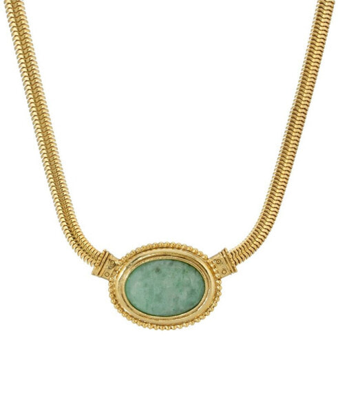 Gold-Tone Semi Precious Oval Stone Necklace