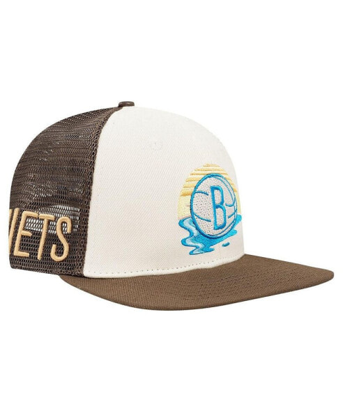 Men's Cream/Brown Brooklyn Nets Glint Sunset Snapback Hat