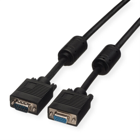 ROLINE HQ VGA Cable with Ferrite - HD15 M - HD15 F 10 m - 10 m - VGA (D-Sub) - VGA (D-Sub) - Male - Female - Black