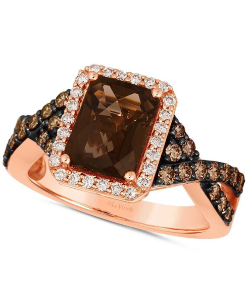 Chocolate Quartz (2 ct. t.w.) & Diamond (5/8 ct. t.w.) Halo Twist Ring in 14k Rose Gold