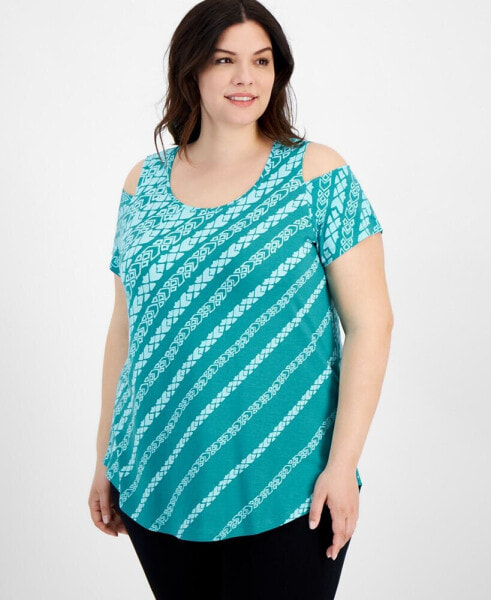 Plus Size Dissipating Etch Cold-Shoulder Top, Created for Macy's