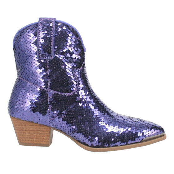 Dingo Bling Thing Sequin Snip Toe Cowboy Booties Womens Purple Casual Boots DI18