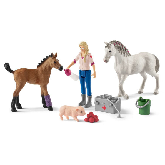 Игровой набор ферма с ветеринаром и кобылой с жеребенком Schleich Farm World - мультицветный 4 шт.