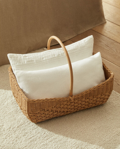 Woven rattan basket with handle