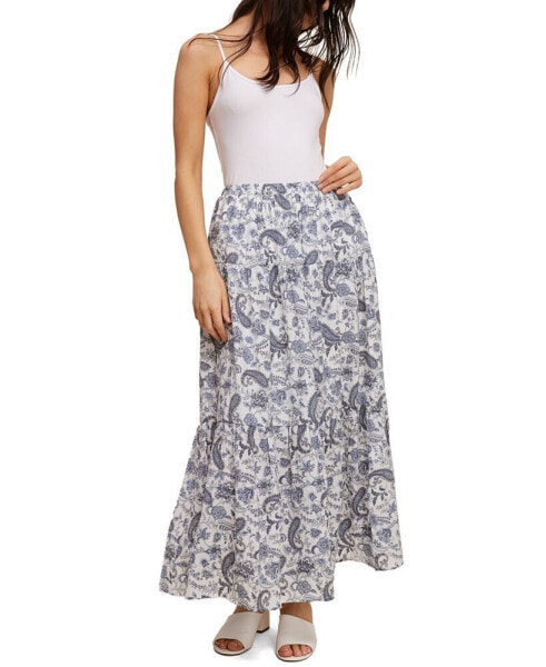 John Paul Richard Petite Leno Gauze Paisley Tiered Maxi Skirt