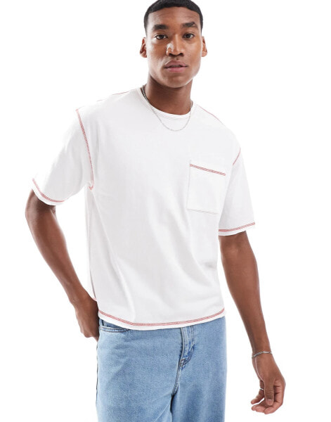 ASOS DESIGN relaxed boxy t-shirt with contrast stitch inwhite