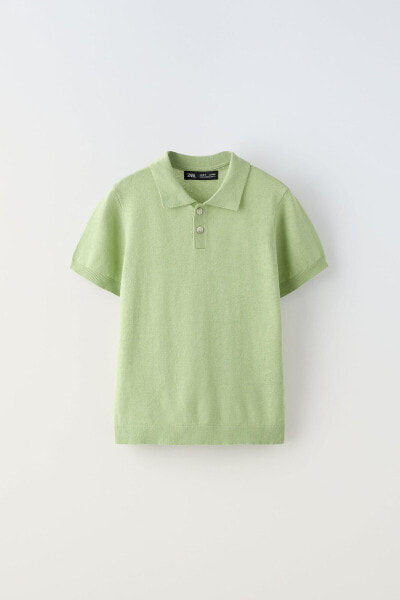 Linen blend knit polo shirt