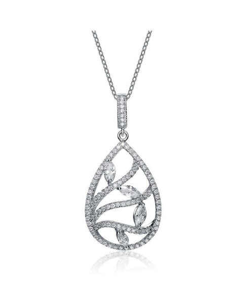 Stylish Sterling Silver White Gold Plated Cubic Zirconia Drop Pendant
