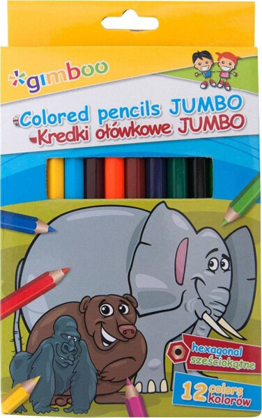 Цветные карандаши Gimboo Jumbo 12 шт. с шестиугольным сечением, микс цветов