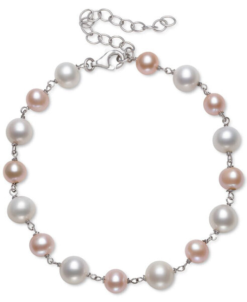 Gray & White Cultured Freshwater Pearl (5-6mm & 7-8mm) Bracelet in Sterling Silver (Also in Pink & White Cultured Freshwater Pearl), Created for Macy's